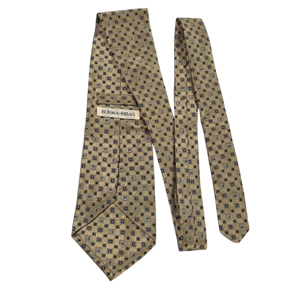 BURMA-BIBAS Silk Geometric‎ 7-Fold Necktie Gold Blue Classic Formal Men's